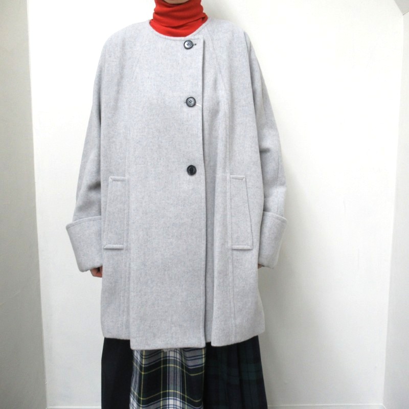 Michel Beaudouin  ウール100％ノーカラーハーフコート /GY2 【日本製】